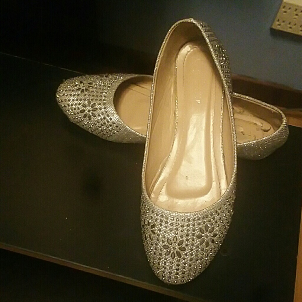 Bedazzled silver flats
